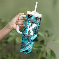 Personalised Hawaii Kapolei High School Tumbler With Handle Tribal Tattoo With Hibiscus Flowers