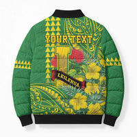 Personalised Hawaii Leilehua High School Bomber Puffer Jacket Tribal Tattoo With Hibiscus Flowers