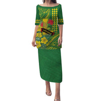 Personalised Hawaii Leilehua High School Family Matching Puletasi and Hawaiian Shirt Tribal Tattoo With Hibiscus Flowers LT05 Mom's Dress Green - Polynesian Pride