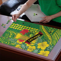 Hawaii Leilehua High School Puzzle Tribal Tattoo With Hibiscus Flowers