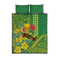 Hawaii Leilehua High School Quilt Bed Set Tribal Tattoo With Hibiscus Flowers