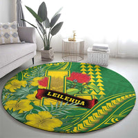 Hawaii Leilehua High School Round Carpet Tribal Tattoo With Hibiscus Flowers