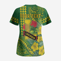 Personalised Hawaii Leilehua High School Scrub Top Tribal Tattoo With Hibiscus Flowers