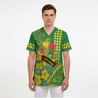 Personalised Hawaii Leilehua High School Scrub Top Tribal Tattoo With Hibiscus Flowers