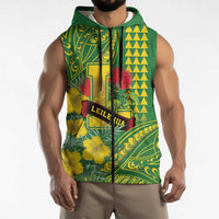 Personalised Hawaii Leilehua High School Sleeveless Zip Hoodie Tribal Tattoo With Hibiscus Flowers LT05 - Polynesian Pride