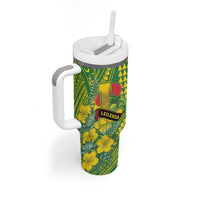 Personalised Hawaii Leilehua High School Tumbler With Handle Tribal Tattoo With Hibiscus Flowers
