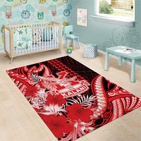 Hawaii Kalani High School Area Rug Tribal Tattoo With Hibiscus Flowers