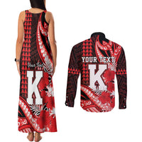 Personalised Hawaii Kalani High School Couples Matching Tank Maxi Dress and Long Sleeve Button Shirt Tribal Tattoo With Hibiscus Flowers LT05 - Polynesian Pride