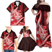 Personalised Hawaii Kalani High School Family Matching Off Shoulder Maxi Dress and Hawaiian Shirt Tribal Tattoo With Hibiscus Flowers LT05 - Polynesian Pride