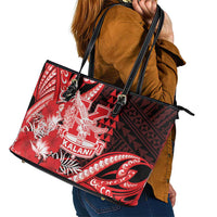 Hawaii Kalani High School Leather Tote Bag Tribal Tattoo With Hibiscus Flowers