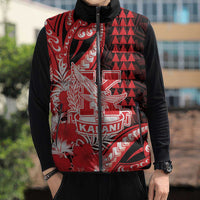 Personalised Hawaii Kalani High School Sleeveless Puffer Jacket Tribal Tattoo With Hibiscus Flowers