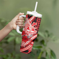 Personalised Hawaii Kalani High School Tumbler With Handle Tribal Tattoo With Hibiscus Flowers