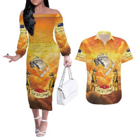 New Zealand And Australia ANZAC Day Couples Matching Off The Shoulder Long Sleeve Dress and Hawaiian Shirt Sinai Palestine Campaign Lest We Forget LT05 Orange - Polynesian Pride