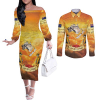 New Zealand And Australia ANZAC Day Couples Matching Off The Shoulder Long Sleeve Dress and Long Sleeve Button Shirt Sinai Palestine Campaign Lest We Forget LT05 Orange - Polynesian Pride