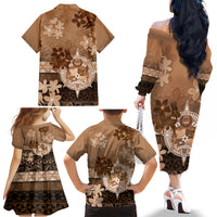 Tonga Emancipation Day Family Matching Off The Shoulder Long Sleeve Dress and Hawaiian Shirt Tongan Kupesi Ngatu Pattern Vintage Style LT05 - Polynesian Pride