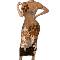 Tonga Emancipation Day Family Matching Short Sleeve Bodycon Dress and Hawaiian Shirt Tongan Kupesi Ngatu Pattern Vintage Style LT05 Mom's Dress Brown - Polynesian Pride