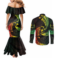 AAPI Heritage Month Couples Matching Mermaid Dress and Long Sleeve Button Shirt Kanaka Maoli Polynesian Tribal Wave LT05 - Polynesian Pride