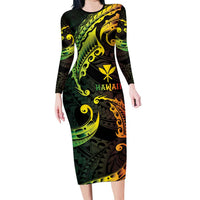 AAPI Heritage Month Long Sleeve Bodycon Dress Kanaka Maoli Polynesian Tribal Wave