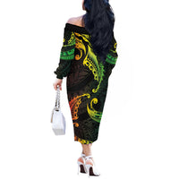 AAPI Heritage Month Off The Shoulder Long Sleeve Dress Kanaka Maoli Polynesian Tribal Wave LT05 - Polynesian Pride