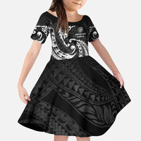 AAPI Heritage Month Kid Short Sleeve Dress American Samoa Polynesian Tribal Wave