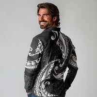 AAPI Heritage Month Long Sleeve Polo Shirt American Samoa Polynesian Tribal Wave