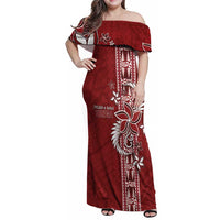 Tonga Language Week Family Matching Off Shoulder Maxi Dress and Hawaiian Shirt Malo e Lelei Kupesi Ngatu Pattern