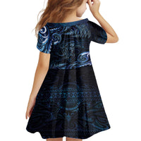 Aotearoa New Zealand Octopus Family Matching Off The Shoulder Long Sleeve Dress and Hawaiian Shirt Silver Fern Maori Pattern LT05 - Polynesian Pride