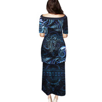 Aotearoa New Zealand Octopus Family Matching Puletasi and Hawaiian Shirt Silver Fern Maori Pattern LT05 - Polynesian Pride