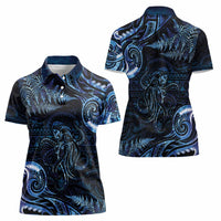 Aotearoa New Zealand Octopus Women Polo Shirt Silver Fern Maori Pattern