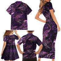 Aotearoa New Zealand Crocodile Family Matching Short Sleeve Bodycon Dress and Hawaiian Shirt Silver Fern Maori Pattern LT05 - Polynesian Pride