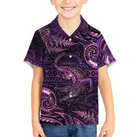 Aotearoa New Zealand Crocodile Family Matching Summer Maxi Dress and Hawaiian Shirt Silver Fern Maori Pattern LT05 Son's Shirt Purple - Polynesian Pride