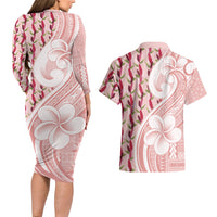 Samoa Teuila Couples Matching Long Sleeve Bodycon Dress and Hawaiian Shirt Pink Samoan Siapo Motifs LT05 - Polynesian Pride