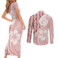 Samoa Teuila Couples Matching Short Sleeve Bodycon Dress and Long Sleeve Button Shirt Pink Samoan Siapo Motifs