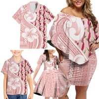 Samoa Teuila Family Matching Off Shoulder Short Dress and Hawaiian Shirt Pink Samoan Siapo Motifs LT05 - Polynesian Pride