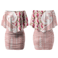 Samoa Teuila Family Matching Off Shoulder Short Dress and Hawaiian Shirt Pink Samoan Siapo Motifs LT05 Mom's Dress Pink - Polynesian Pride