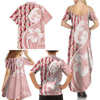 Samoa Teuila Family Matching Summer Maxi Dress and Hawaiian Shirt Pink Samoan Siapo Motifs