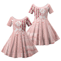 Samoa Teuila Family Matching Summer Maxi Dress and Hawaiian Shirt Pink Samoan Siapo Motifs LT05 Daughter's Dress Pink - Polynesian Pride