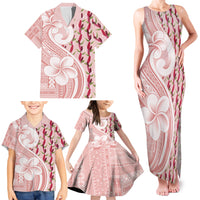Samoa Teuila Family Matching Tank Maxi Dress and Hawaiian Shirt Pink Samoan Siapo Motifs LT05 - Polynesian Pride