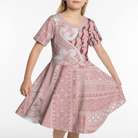 Samoa Teuila Kid Short Sleeve Dress Pink Samoan Siapo Motifs LT05 - Polynesian Pride