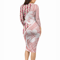 Samoa Teuila Long Sleeve Bodycon Dress Pink Samoan Siapo Motifs LT05 - Polynesian Pride