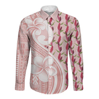 Samoa Teuila Long Sleeve Button Shirt Pink Samoan Siapo Motifs LT05 Unisex Pink - Polynesian Pride