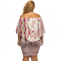 Samoa Teuila Off Shoulder Short Dress Pink Samoan Siapo Motifs LT05 - Polynesian Pride
