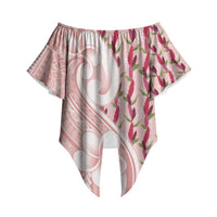 Samoa Teuila Off Shoulder Wrap Waist Top Pink Samoan Siapo Motifs LT05 Pink - Polynesian Pride