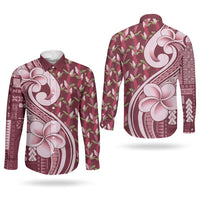 Samoa Teuila Couples Matching Off Shoulder Short Dress and Long Sleeve Button Shirt Maroon Samoan Siapo Motifs LT05 - Polynesian Pride