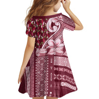 Samoa Teuila Family Matching Long Sleeve Bodycon Dress and Hawaiian Shirt Maroon Samoan Siapo Motifs