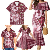 Samoa Teuila Family Matching Mermaid Dress and Hawaiian Shirt Maroon Samoan Siapo Motifs LT05 - Polynesian Pride
