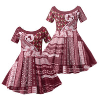 Samoa Teuila Family Matching Mermaid Dress and Hawaiian Shirt Maroon Samoan Siapo Motifs LT05 Daughter's Dress Maroon - Polynesian Pride
