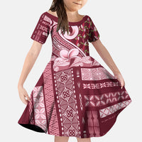 Samoa Teuila Family Matching Tank Maxi Dress and Hawaiian Shirt Maroon Samoan Siapo Motifs