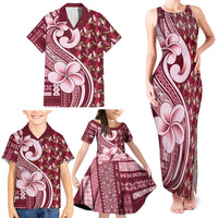 Samoa Teuila Family Matching Tank Maxi Dress and Hawaiian Shirt Maroon Samoan Siapo Motifs LT05 - Polynesian Pride
