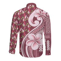 Samoa Teuila Long Sleeve Button Shirt Maroon Samoan Siapo Motifs LT05 - Polynesian Pride